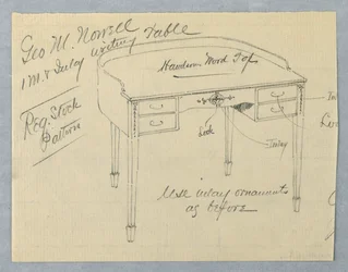 Design for Mahogany Inlay Writing Table for George M. Nowell