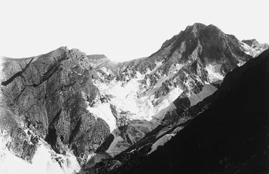 The Fantiscritti marble quarry in the Apuan Alps, in Tuscany, seen from Belgia