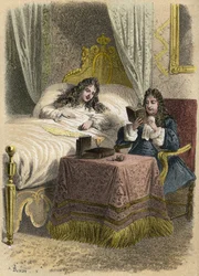 Louis XIV King of France Liked to Hear Jean Racine Read and Brought Him in When He Was Sick. Engraving by A. Duruy in 