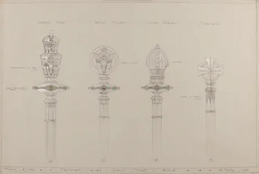 High Altar: proposed gold and silver staves and maces, actual size