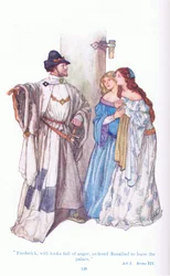 Frederick with looks of anger, ordered Rosalind to leave the palace (As You Like It)