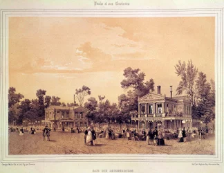 View of the Cafe des Ambassadeurs on the Champs Elysees in Paris