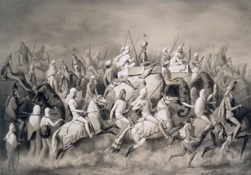 Chir Singh, Maharajah of the Sikhs and King of the Punjab with His Retinue Hunting Near Lahore
