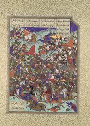 Kai Khusrau Defeats the Army of Makran, Folio 376v from the Shahnama Book of Kings, ca. 1525-30