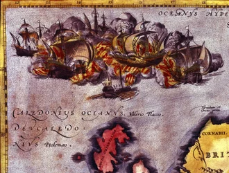 The end of the Invincible Armada off Scotland. According to the Atlas of Abraham Ortelius, Antwerp