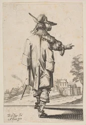 Gentleman Seen from the Back Pointing Towards a Chateau
