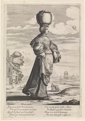 Woman Walking to the Right in a Landscape, Carrying a Pot on Her Head