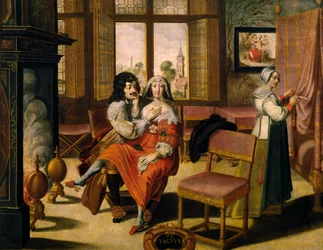 Sense of touch, ca 1635, by Abraham Bosse, after painting from series of 5 by unknown artist