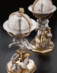 Two exceptional terrestrial and celestial globes, supported by Hercules and Atlas, Augsburg
