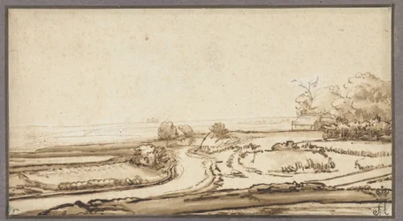 Rolling Landscape with Road and House at Forest Edge