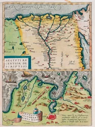 Geography map of Egypt with the cities of the Nile and Carthage (Tunisia) from 