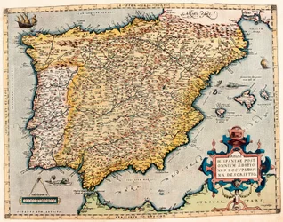 Description of Spain. Geography Map from Theatrum Orbis Terrarum by Abraham Ortelius