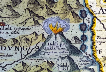 Hekla volcano in Iceland (Atlas of Abraham Ortelius, Amsterdam 1588)