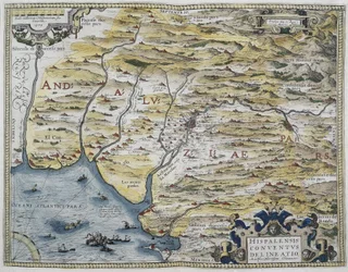 Theatrum Orbis Terrarum, 1570. Map of Western Andalusia by Abraham Ortelius and Jeronimo de Chaves