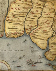 Port of Palos in Andalusia, from Theatrum Orbis Terrarum by Abraham Ortelius