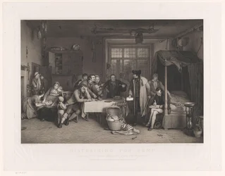 Sober Interior with Men Seizing the Property of a Family, Distraining for Rent (title on object)