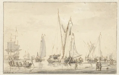 Beach Scene with Moored Ships