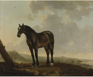 Portrait of a Brown Horse in a Landscape