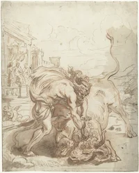 Hercules Defeats Achelous in the Form of a Bull