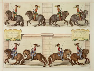 The Marquis of Newcastle on Horseback Demonstrating Dressage Steps, plate 22 from 
