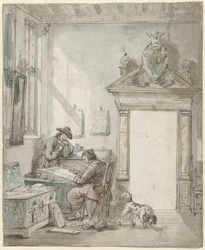 Interior Scene with Writing Man at a Desk