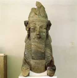 Human-headed capital, from the Tripylon, Persepolis, Iran, 500-480 BC