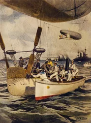 Airships Resupplying Battleships During Their Voyage (Illustration)