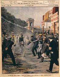 Arrival of winner Luigi Ganna at Arena in Milan, end of Giro d