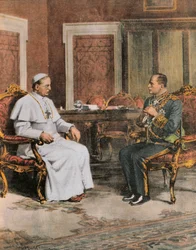Benito Mussolini in meeting with Pope Pius XI on February 11