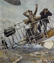Catastrophe of De Bradski airship near Paris, France, illustration by Achille Beltrame for La Domenica del Corriere, October 26