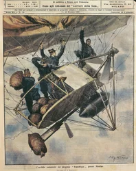 Catastrophe of airship Republique near Moulins, France, illustration by Achille Beltrame from La Domenica del Corriere, October 3-10