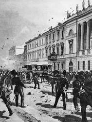 Clash between demonstrators and police in Milan, Corso Venezia, in front of Palazzo Saporiti, May 7