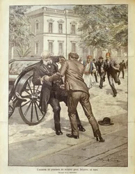 Cover illustration of assassination of Greek Prime Minister Delyannis; Athens, Greece