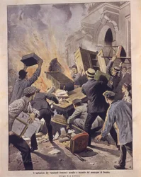 Winemakers setting fire to Beziers Town Hall during uprisings in France