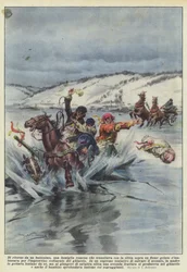 Returning from a Baptism, a Romanian Family Crossing a Frozen River by Sleigh