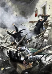 Disaster in a building in Genoa: good sisters disappeared in the collapse of two apartments. Illustration of Beltrame in La Domenica del Corriere 04/1914
