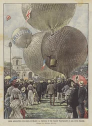 Aeronautical Festival in the Arena of Milan, the Departure of Three Balloons Carrying Seven People in the Air