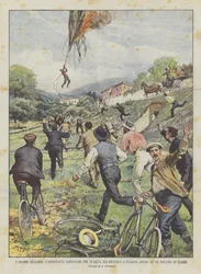The Dramas of the Air, The Aeronaut Zambianchi Miraculously Saved in Sulmona, Hanging from a Burning Balloon