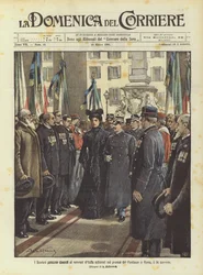 The Sovereigns pass in front of the Italian veterans lined up in the pronaos of the Pantheon in Rome on the 14th