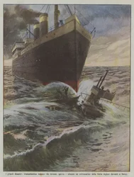 The great disasters, German ocean liner that hits, breaks and sinks a submarine