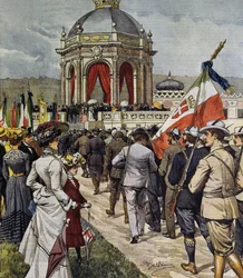 Inauguration of IV shooting competition at Farnesina polygon, Rome, Italy, illustration by Achille Beltrame from La Domenica del Corriere, May 25