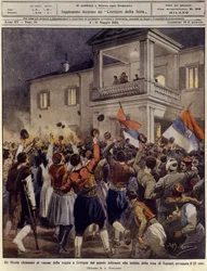 King Nicholas I of Montenegro before a crowd at Cettigne after the surrender of the city of Shkoder, May 4