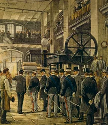 King Vittorio Emanuele III visiting factories in Milan, by Achille Beltrame, from La Domenica del Corriere, 8th October 1905