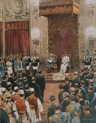King of Italy, Vittorio Emanuele III of Savoy, being crowned King of Albanians, by Achille Beltrame