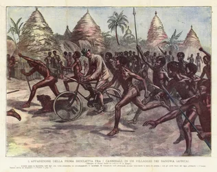 The Appearance of the First Bicycle among the Cannibals, in a Village of the Bangwa (Africa)