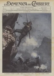 The dramatic adventure of an alpine soldier, suspended over a ravine, fights and drives away a group of Austrians