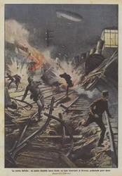 War from above, our airship drops bombs on the railway junction of Divaccia, causing severe damage