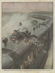 Railway Lampman Forgotten on Top of a Carriage at the Departure of a Train in Tuscany