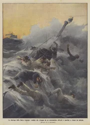 Misfortunes of the French fleet, wave sweeps officers and sailors from a submarine, drowning five