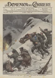 The inventions of our alpini, explosive barrels and sleds thrown onto Austrian positions